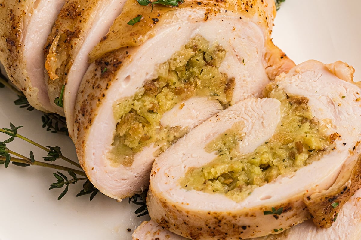 overhead shot of stuffed turkey breast