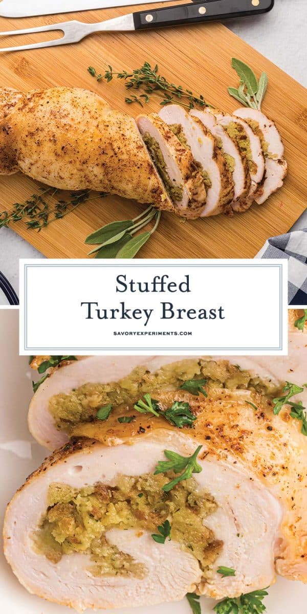 collage of stuffed turkey breast for pinterest