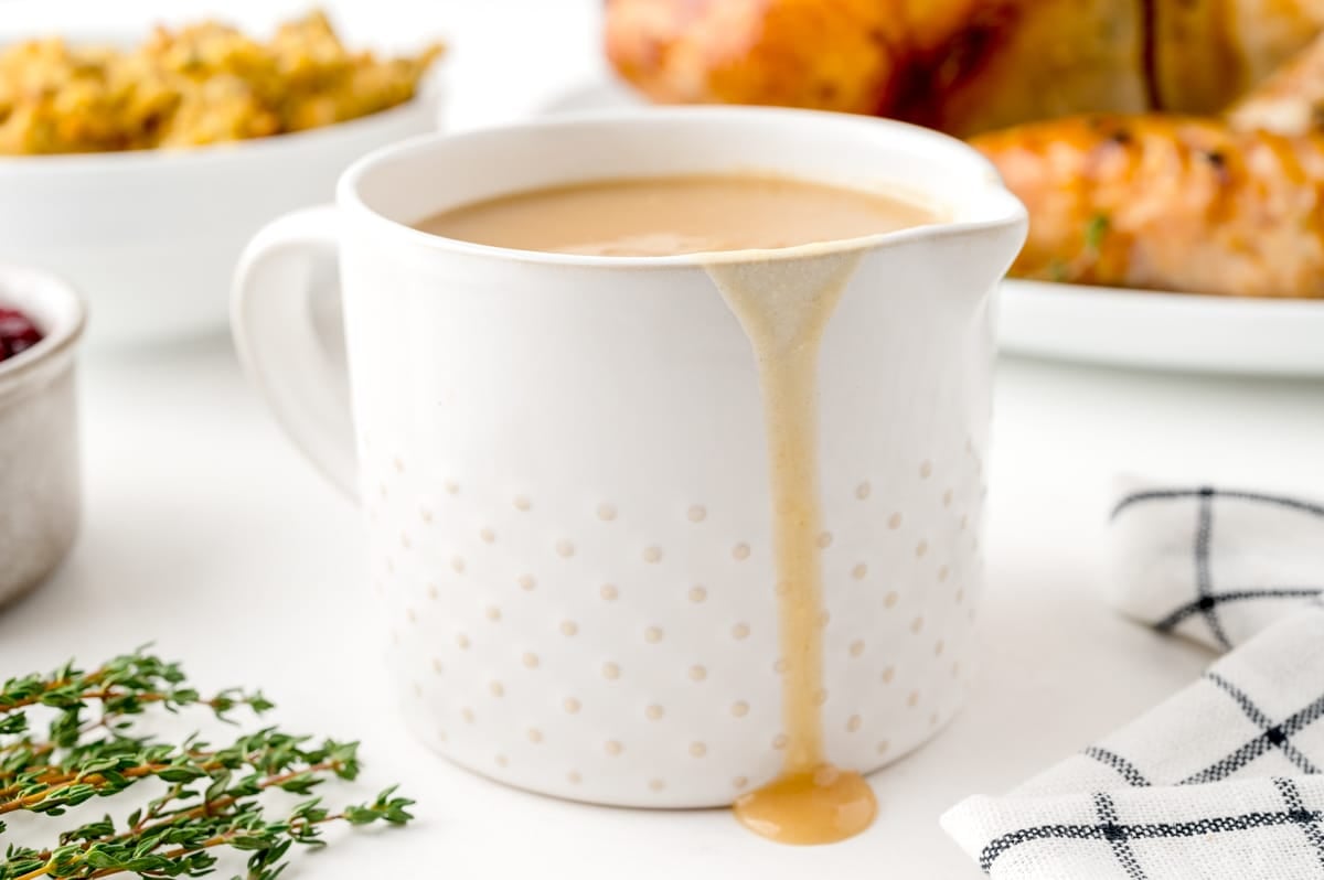 gravy dripping down side of jar