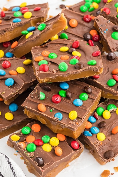 pile of m&m toffee