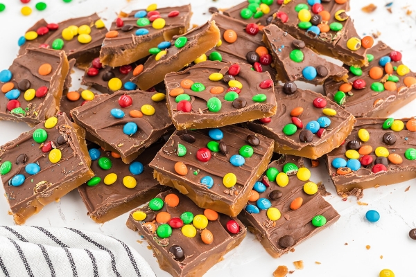 pile of m&m toffee