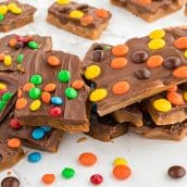 close up of pieces of candy toffee