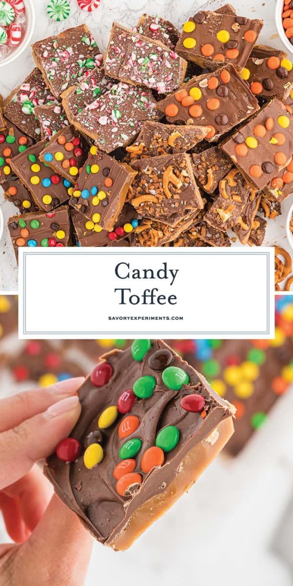 collage of candy toffee for pinterest