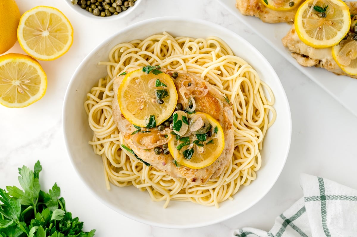 chicken piccata over pasta