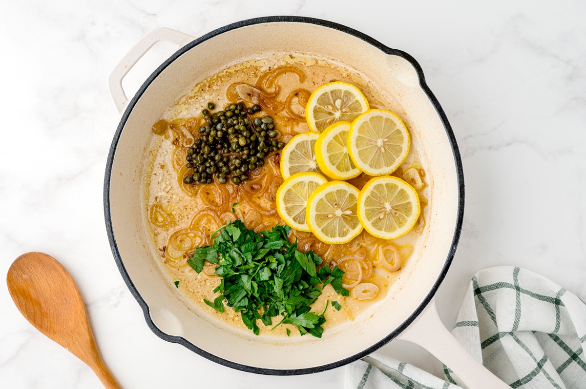 capers, lemons and parsley in piccata sauce