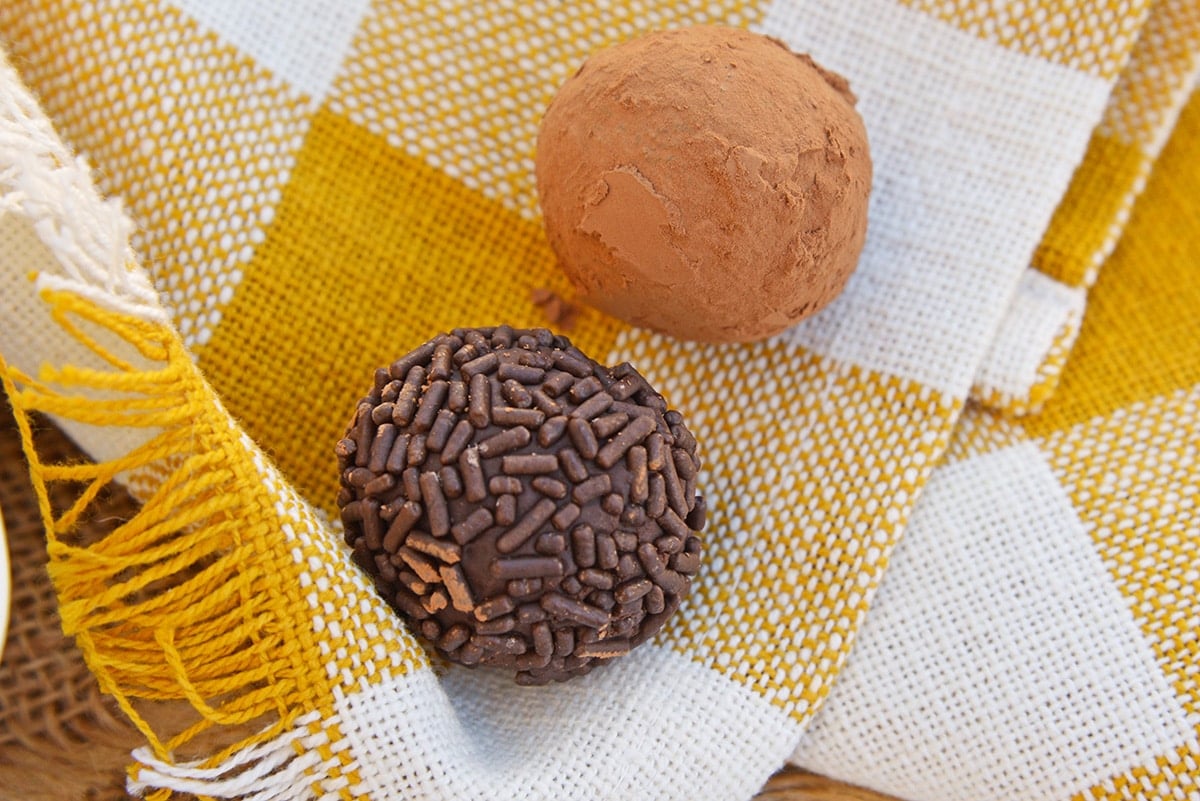 close up of a chocolate truffle with chocolate spinkles