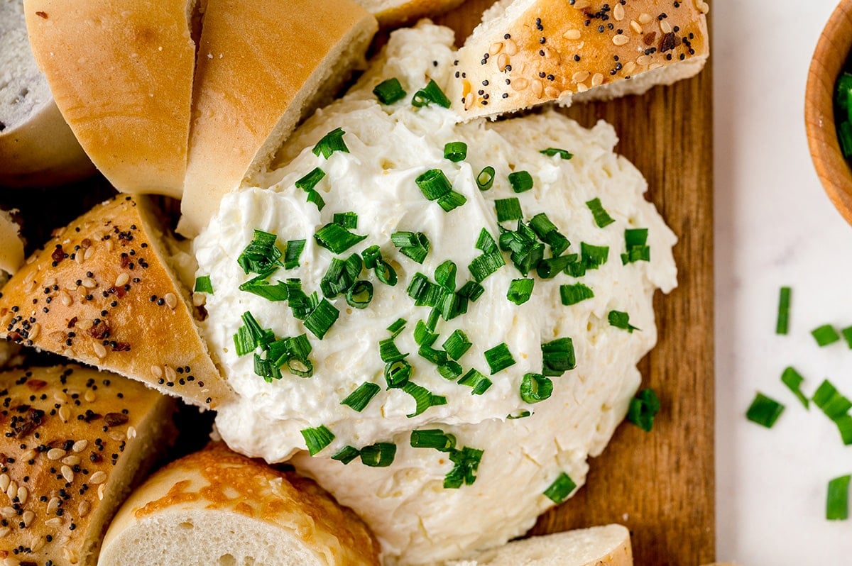 overhead shot of chive cream cheese