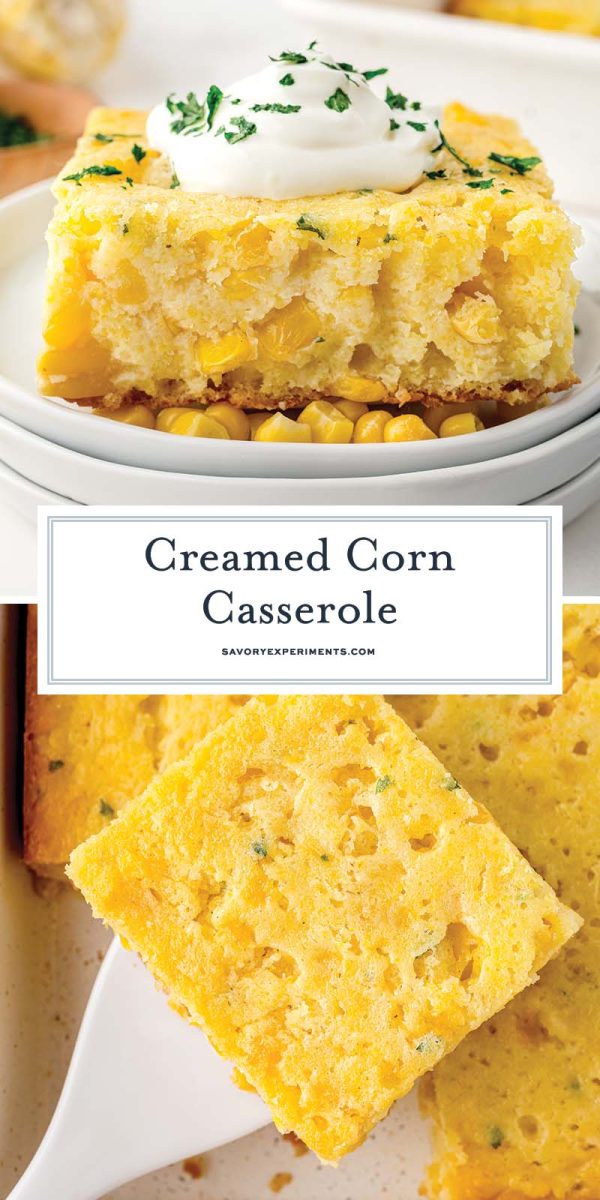 collage of creamed corn casserole for pinterest