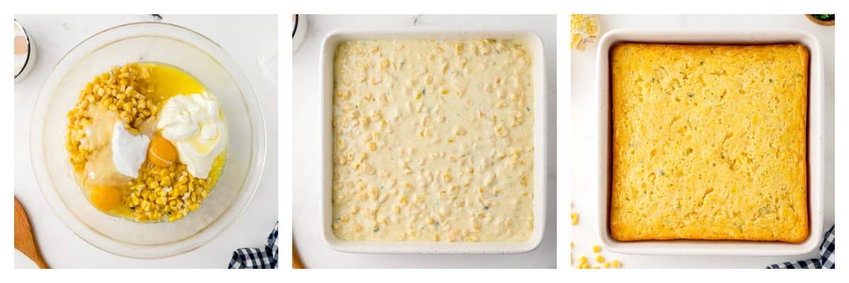 collage of how to make creamed corn casserole