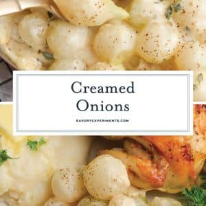 collage of creamed onions for pinterest