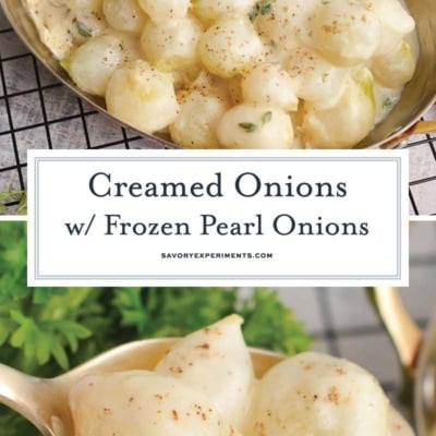 collage of creamed onions recipe