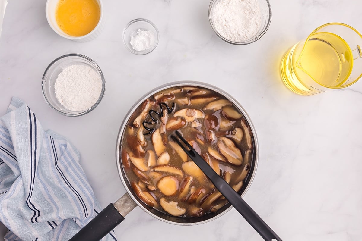 mushroom gravy in a small saucepan