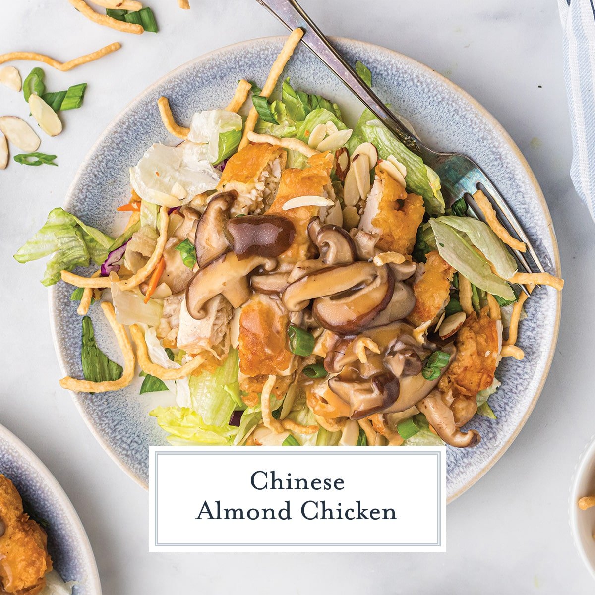 chinese almond chicken recipe with text overlap