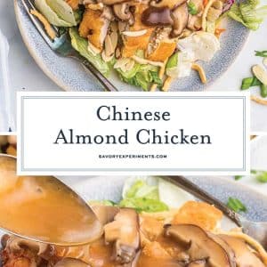 collage of chinese almond chicken recipe for pinterest