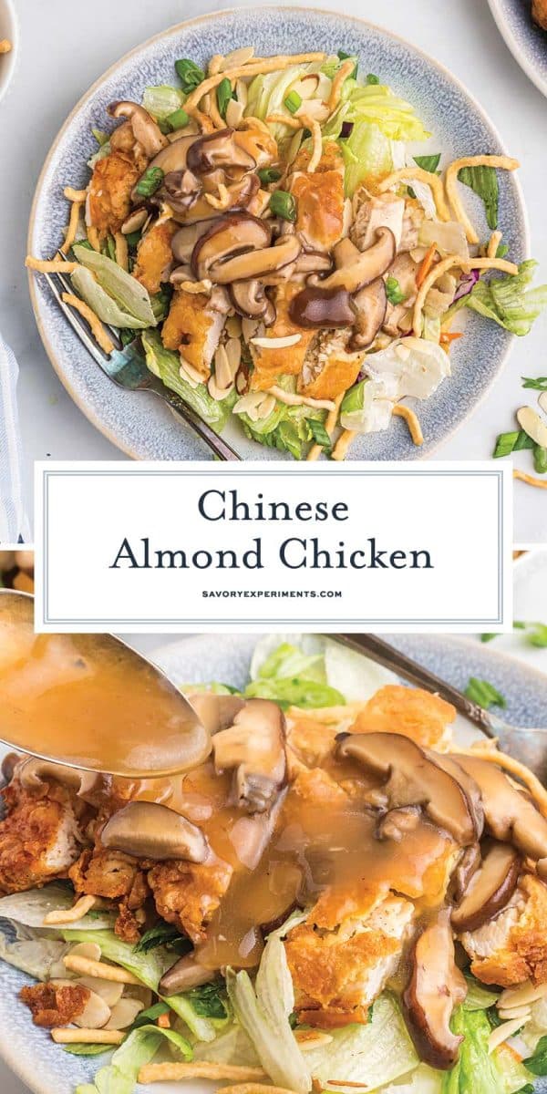 collage of chinese almond chicken recipe for pinterest