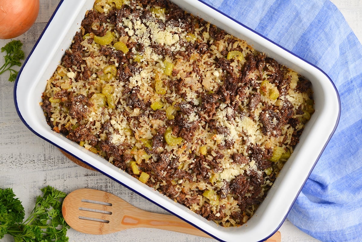 overhead shot of rice stuffing