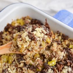 rice dressing on a wooden spoon