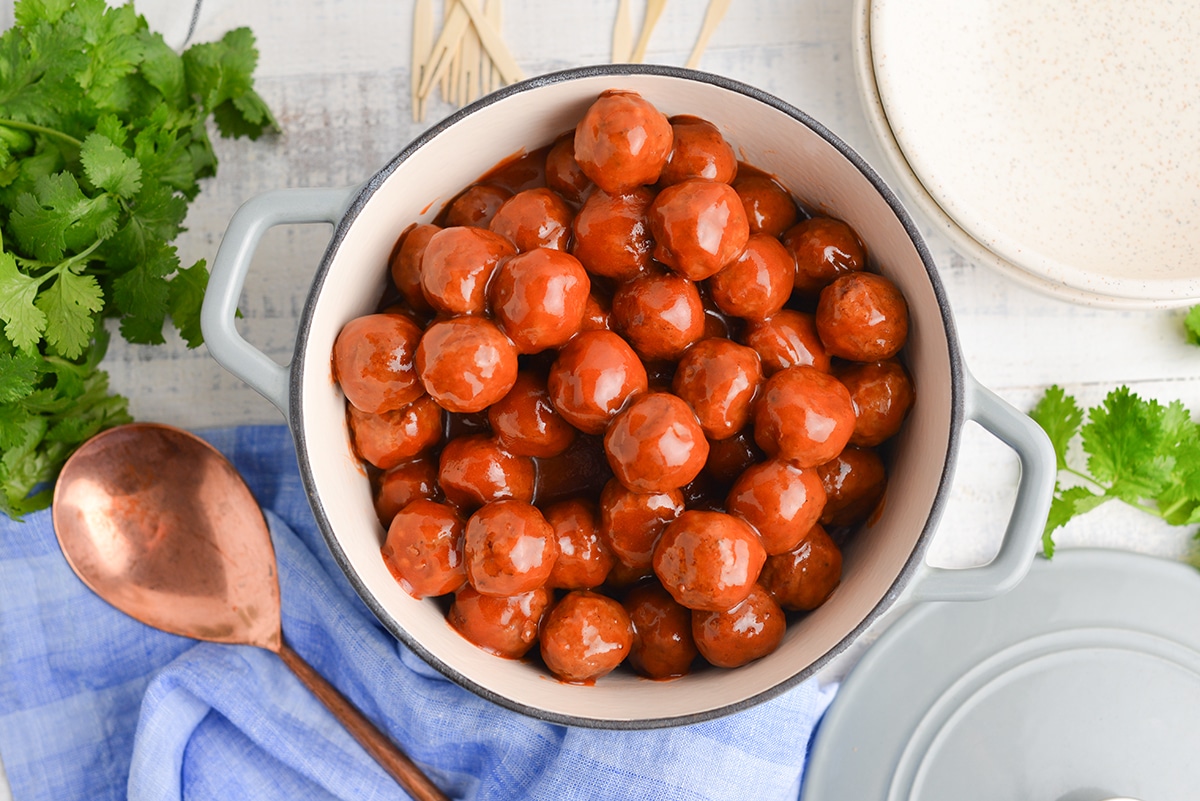 grape jelly meatballs in a pot