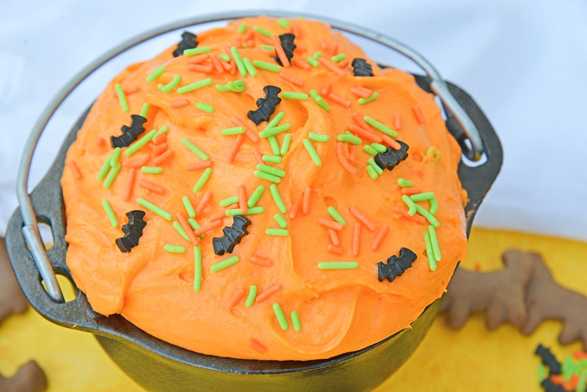 angle view of halloween dunkaroo dip with sprinkles