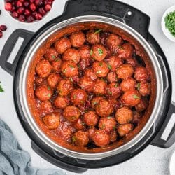 overhead shot of instant pot with meatballs