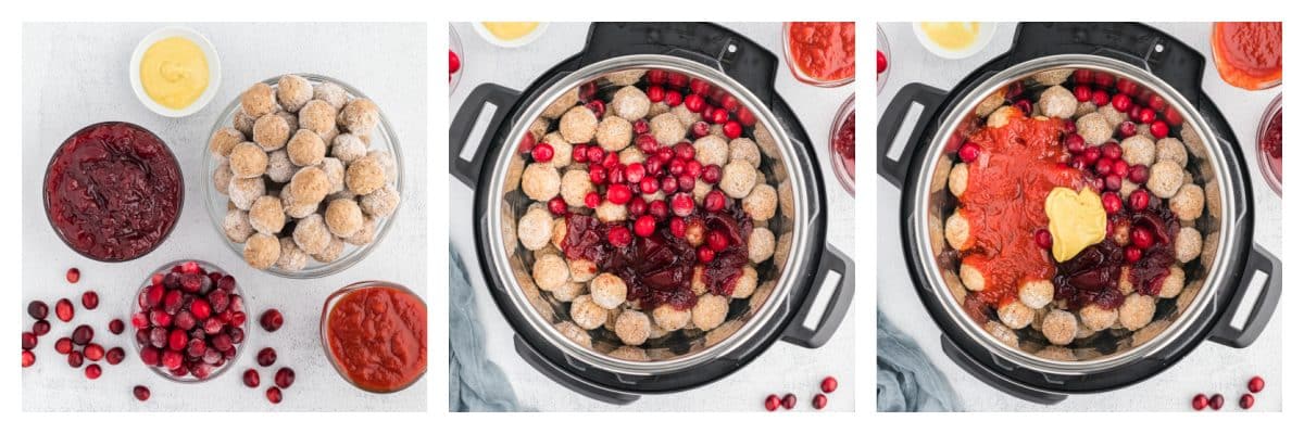 collage of how to make cranberry meatballs