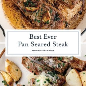 collage of pan fried steaks recipe for pinterest