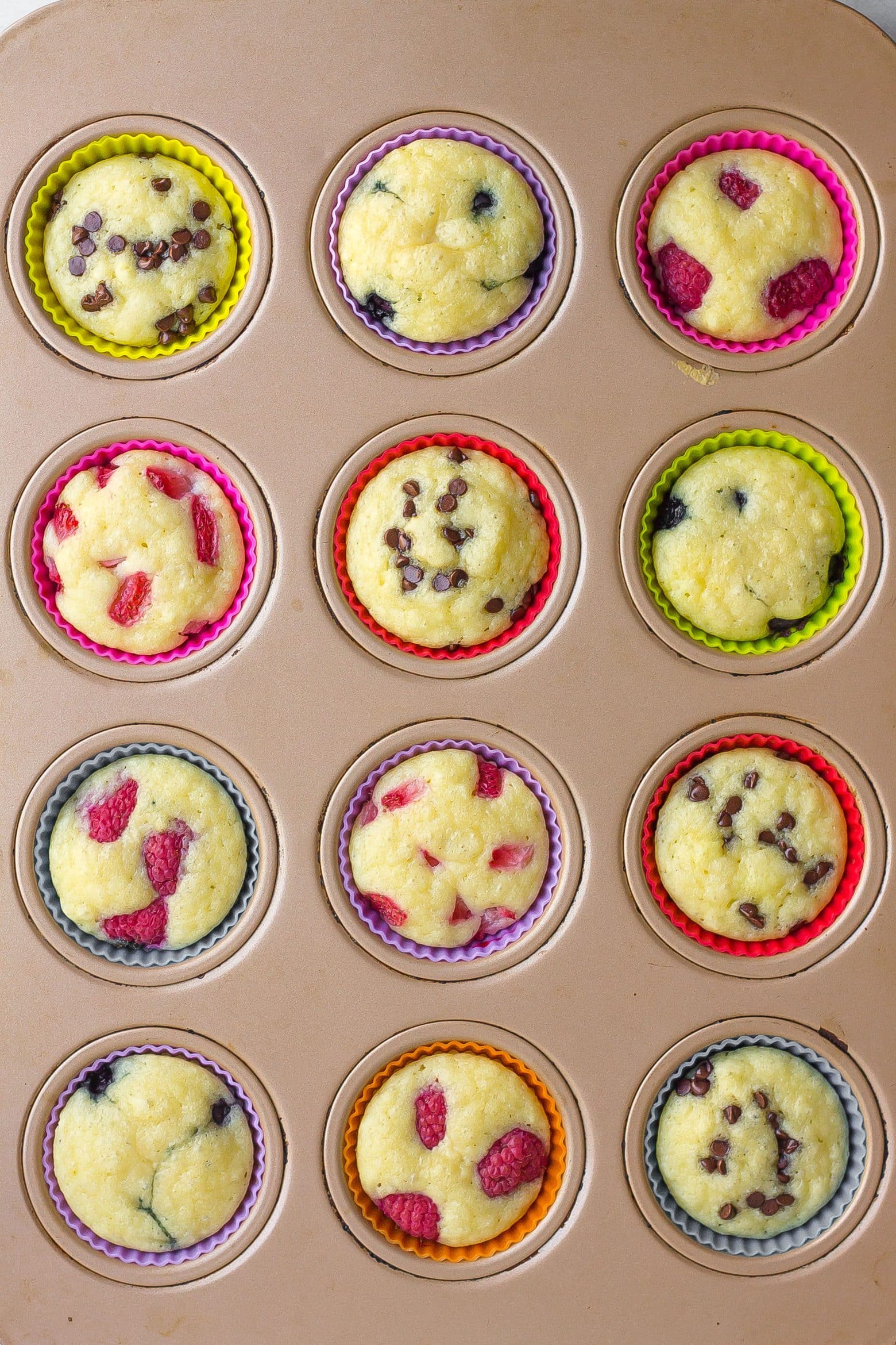 overhead of muffins in a tin
