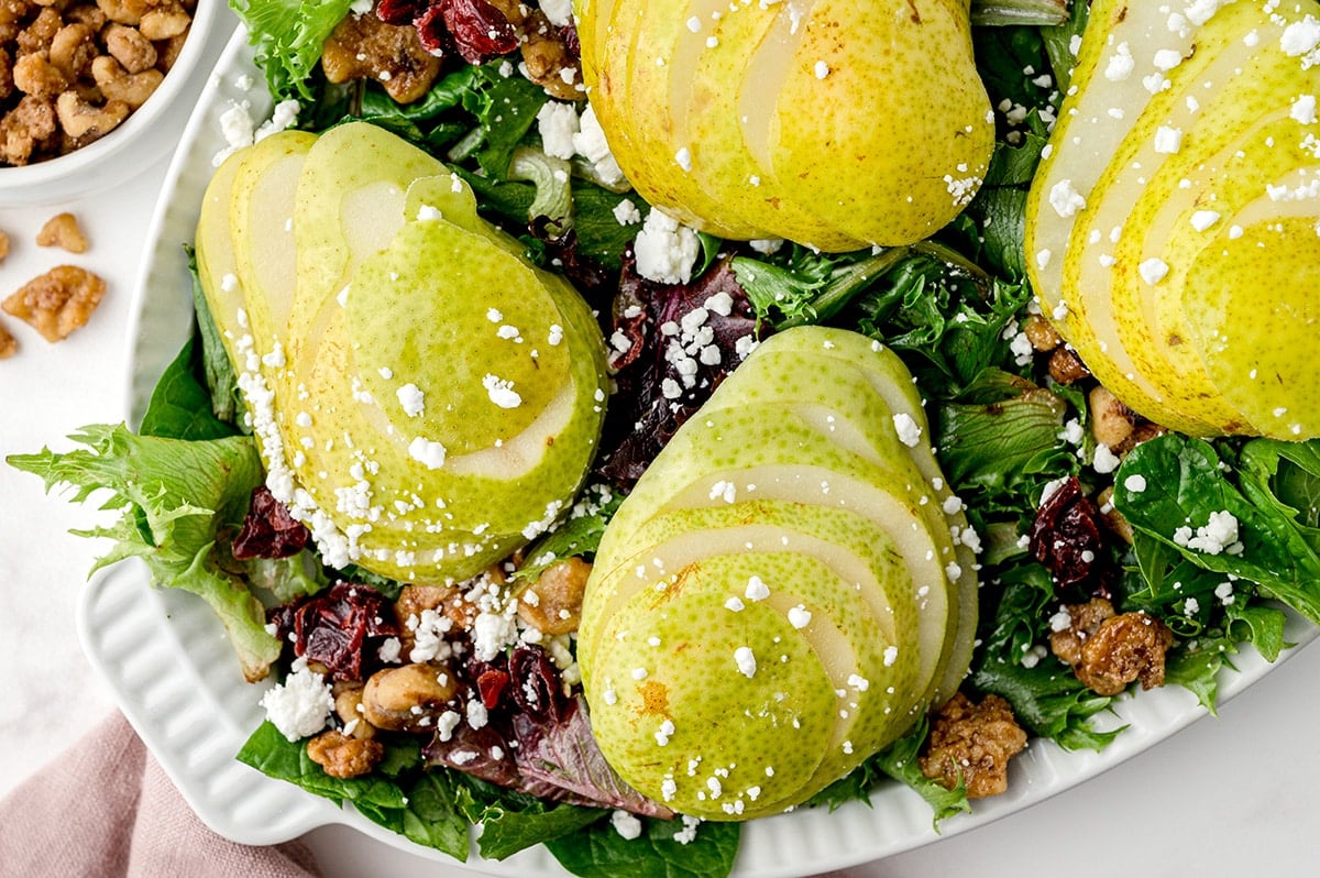 close up of pear salad