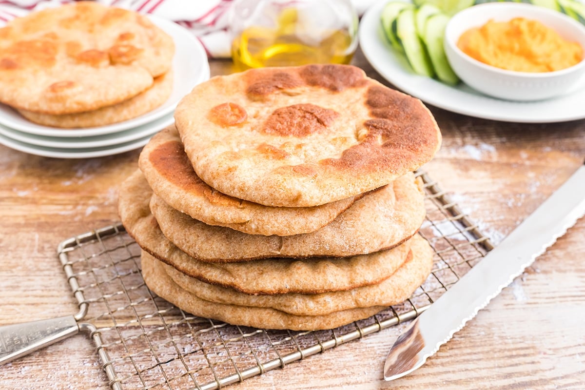 stack of homemade pita bread