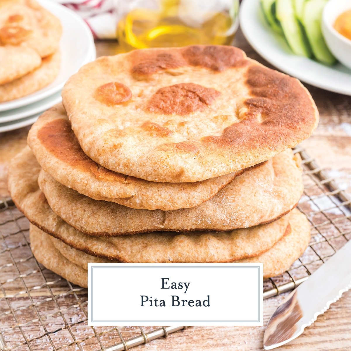 stack of pita bread with text overlay