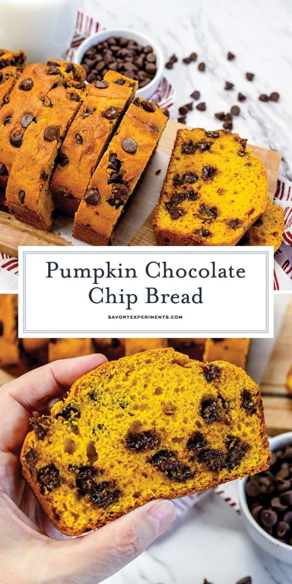 collage of pumpkin chocolate chip bread for pinterest