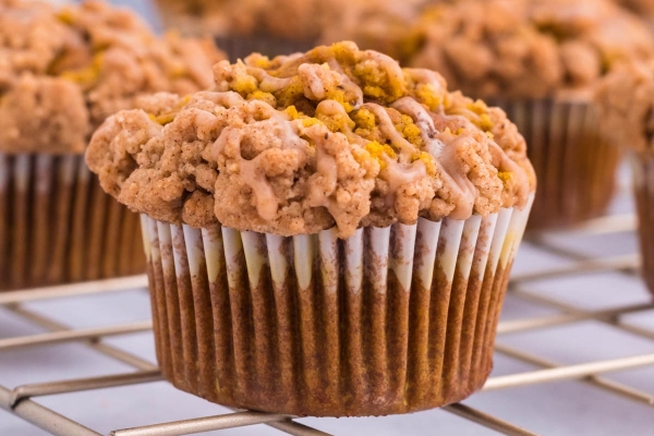 straight on shot of muffin from side