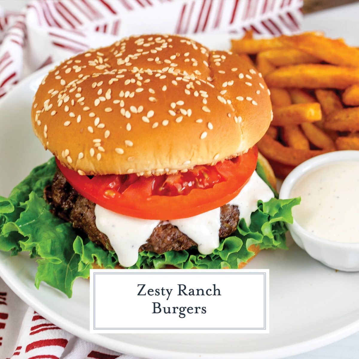 ranch burger with text overlay for facebook