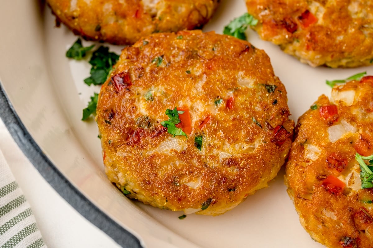 close up of pan fried salmon cake