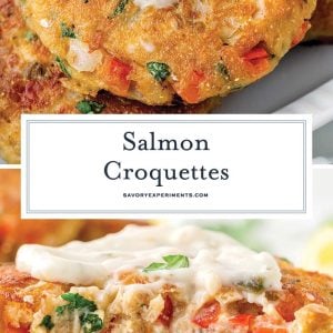 collage of salmon croquettes