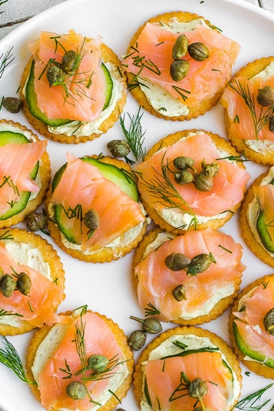 serving platter of smoked salmon bites