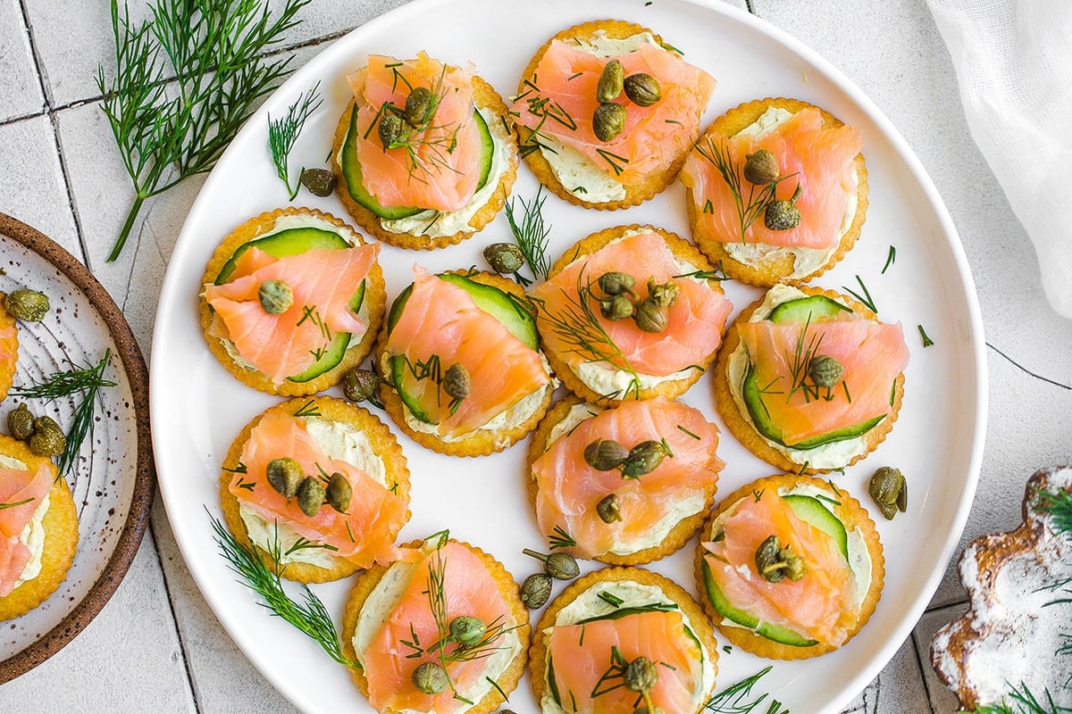 serving platter of smoked salmon bites