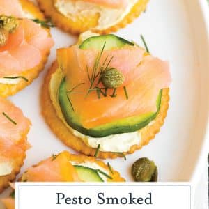 close up of smoked salmon cracker appetizer