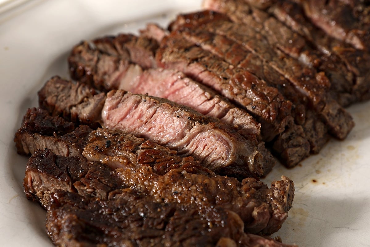 close up of sliced steak