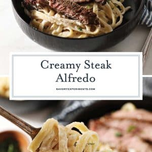 collage of steak alfredo for pinterest