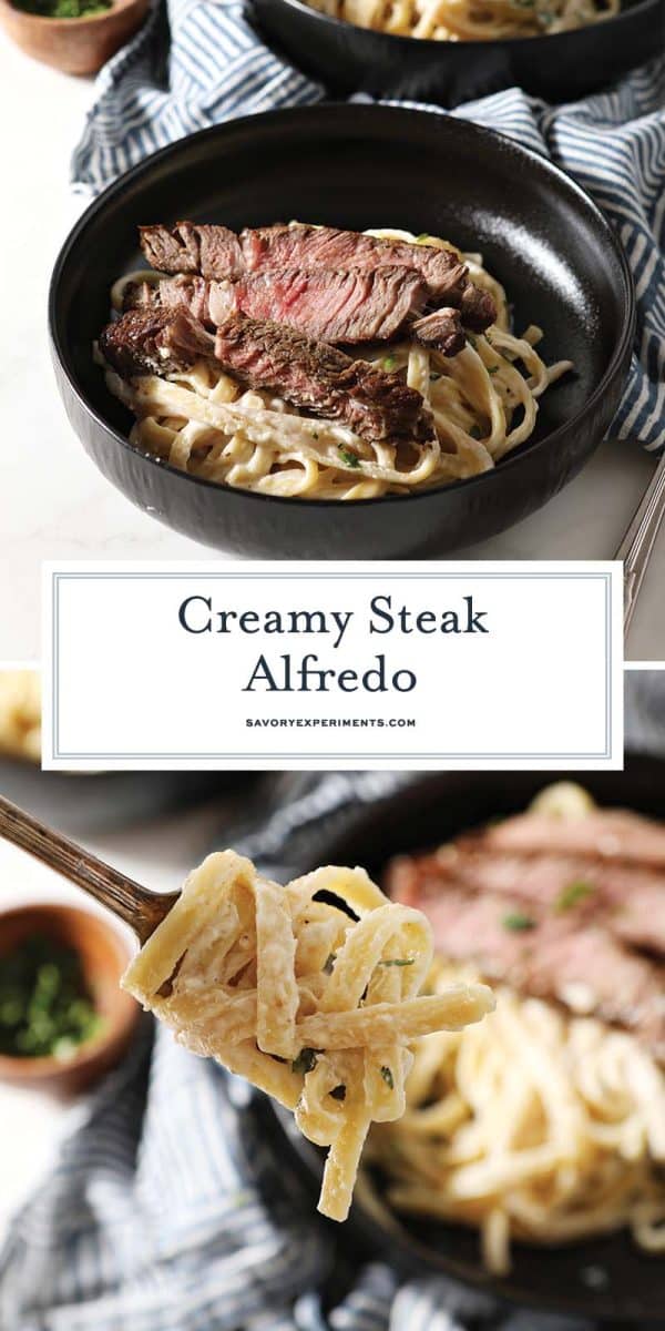 collage of steak alfredo for pinterest