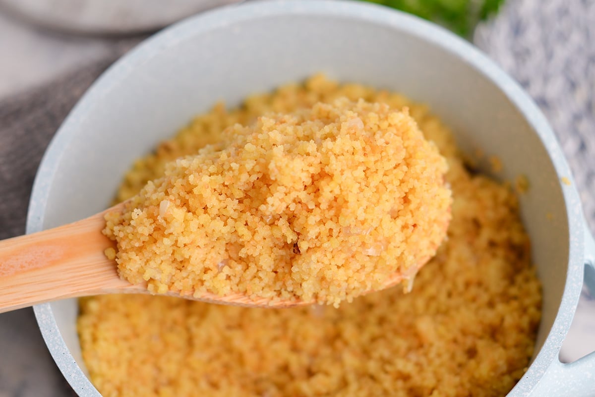 close up of small cooked couscous