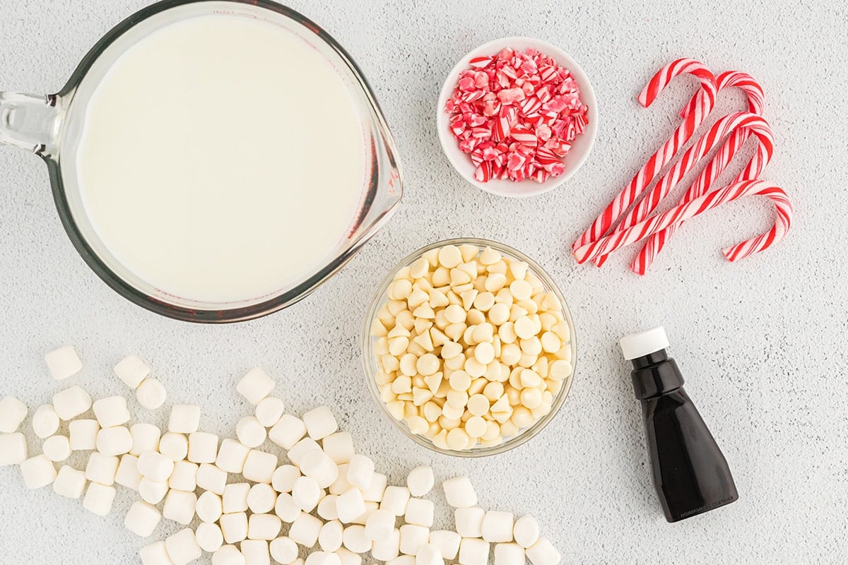 ingredients for making homemade peppermint white hot chocolate