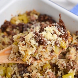 rice dressing on a wooden spoon