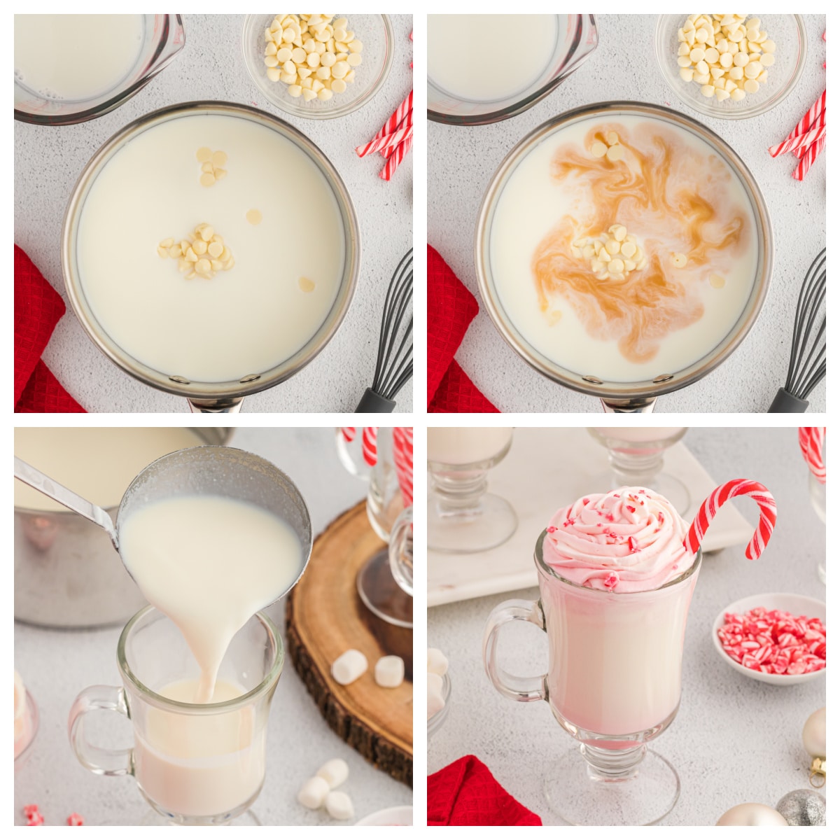 collage of how to make white hot chocolate