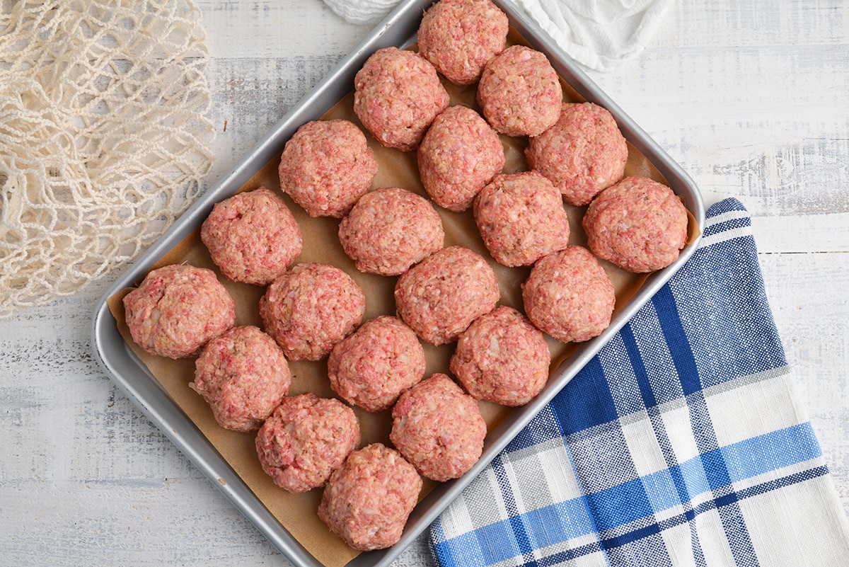 tray of raw meatballs