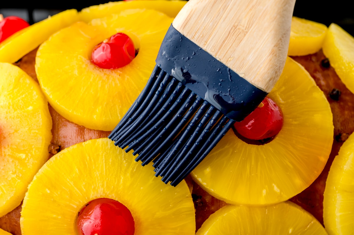 basting pineapple with mustard glaze