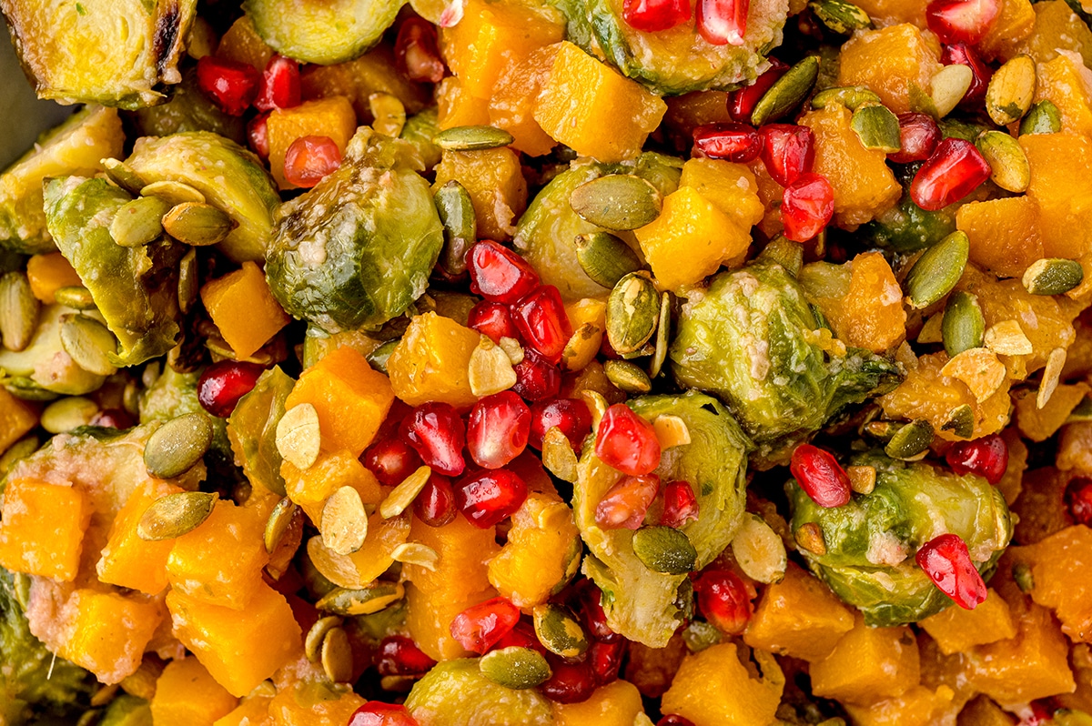 close up of brussels sprouts salad