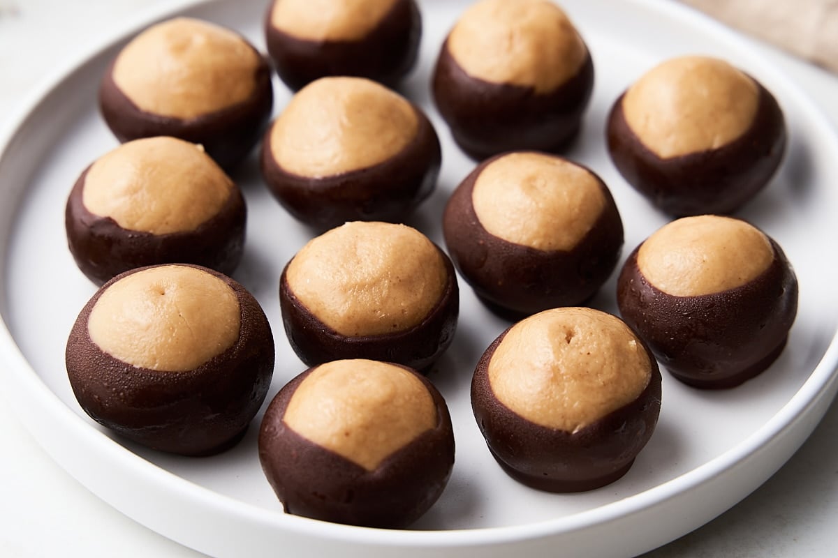 close up of buckeyes on a plate