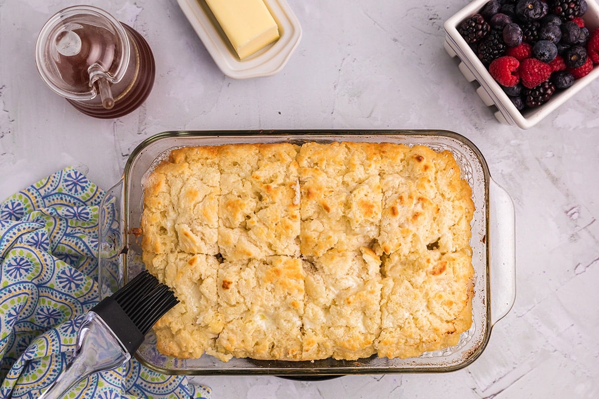 biscuits in a baking dish cut into eigths